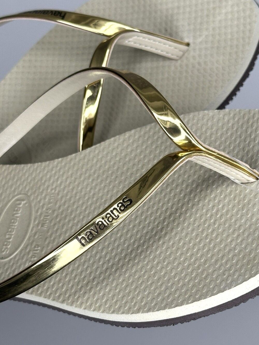 Havaianas Slim Flip Flops Womens 9/10 Euro 41/42 Golden Sand Metalico - Picture 4 of 5